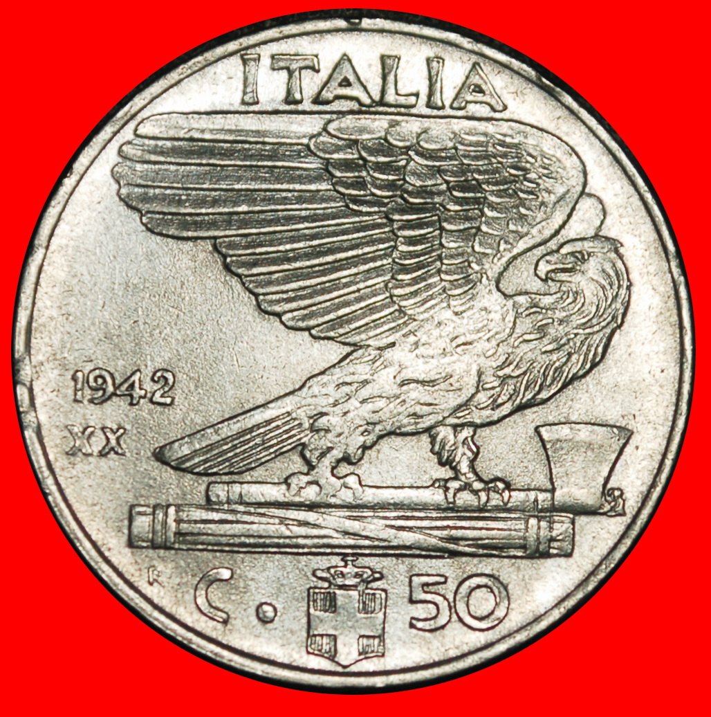  Ⰿ WARTIME 1939-1943: ITALY★50 CENTESIMOS 1942R!VICTOR EMMANUEL III 1900-1946★LOW START ★ NO RESERVE!   