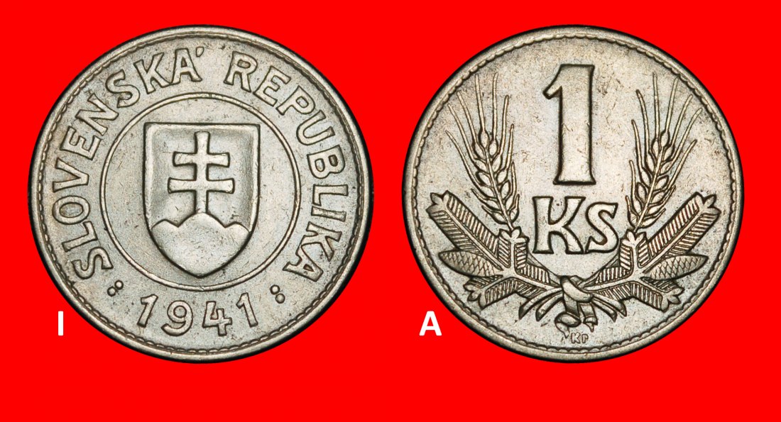  Ⰿ GERMANY 1940-1945: SLOVAKIA★1 CROWN 1941 WAR TIME 1939-1945★DISCOVERY COIN★LOW START ★ NO RESERVE!   