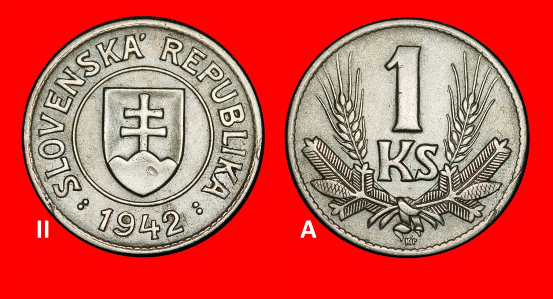 Ⰿ GERMANY 1940-1945: SLOVAKIA★1 CROWN 1942 WAR TIME 1939-1945★DISCOVERY COIN★LOW START ★ NO RESERVE!   