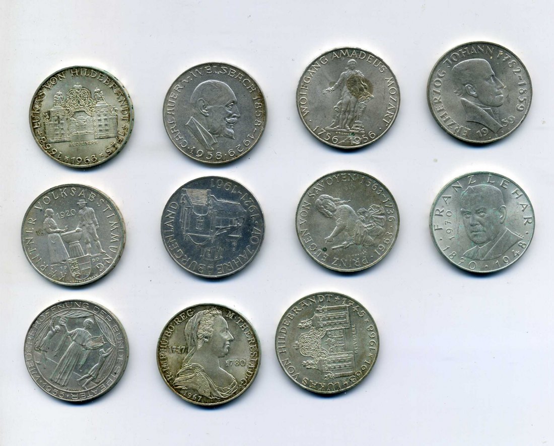  11 x 25 Schilling verschiedene je 10,4 Gramm Feinsilber   