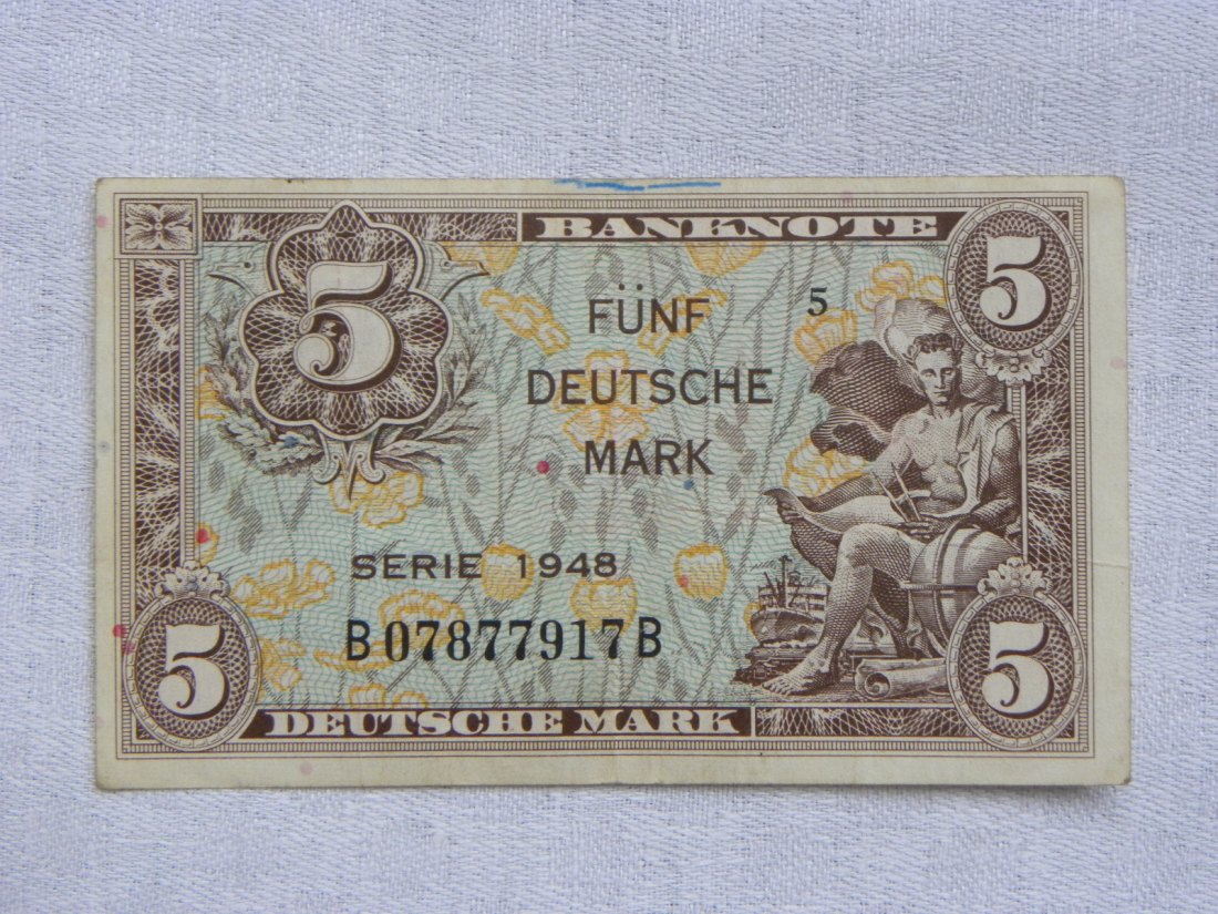  Bank Deutscher Länder 1948-1949 5 Deutsche Mark DM 1948 , Kenn-Bst.: B, Serie B,III   