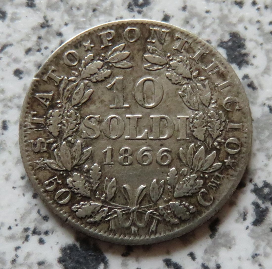  Vatikan 10 Soldi 1866 / Vatikan 50 Centesimi 1866, besseres Jahr   