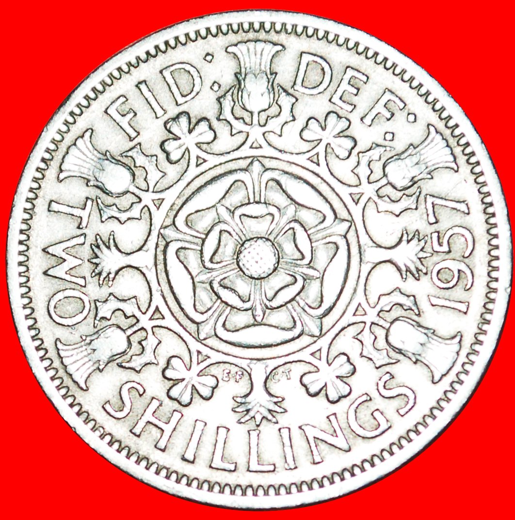  Ⰿ TUDOR ROSE (1953-1970):GREAT BRITAIN★FLORIN 1957! ELIZABETH II (1952-2022)★LOW START ★ NO RESERVE!   