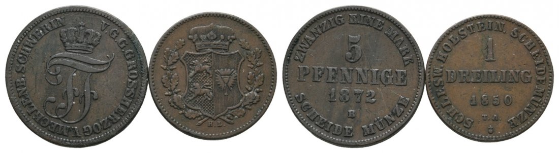  Altdeutschland; 2 Kleinmünzen 1872/1850   