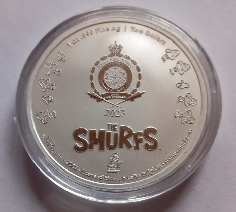  Niue 2 Dollar 2023 65 Jahre Smurfs – Schlümpfe  1 Oz Silber 31,1 gr   