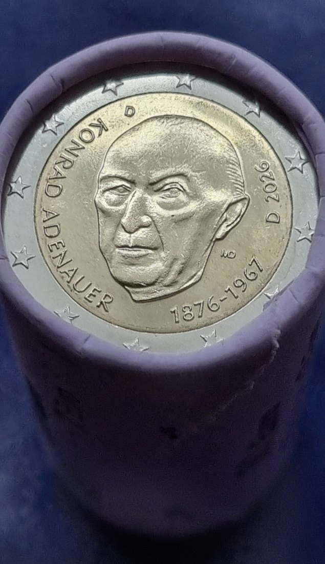  Deutschland,2 Euro,Doppelsichtrolle,2026,bfr.,prf.,unz.,Konrad Adenauer,08.01.26,Rolle   