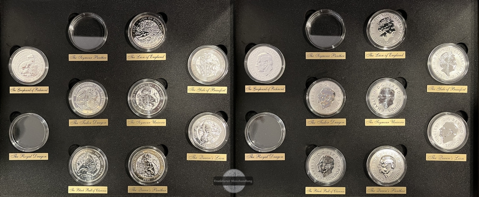  Großbritannien 8 x 5 Pounds (2 Unze) The Royal Tudor Beasts FM-Frankfurt Feinsilber: 497g   