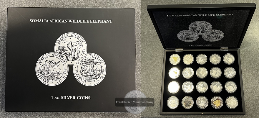  Somalia Wildlife 20 x 100 Shillings (1 Unze) Full Set 2004-2021 FM-Frankfurt Feinsilber:623g   