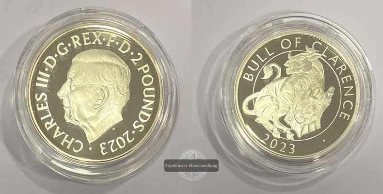  UK 2 Pounds 2023 Bull of Clarence (1 Unze) Royal Tudor Beasts FM-Frankfurt Feinsilber: 31,1g   