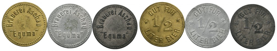  Bayern, Aschau Brauerei Eguma, Gut für 1/2 Liter Bier; Menzel - (3 Stück)   