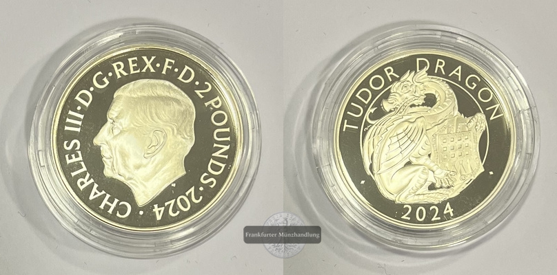  UK 2 Pounds 2024 The Tudor Dragon (1 Unze) Royal Tudor Beasts FM-Frankfurt Feinsilber: 31,1g   