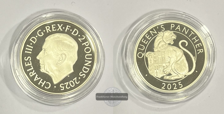 UK 2 Pounds 2025 The Queen's Panther (1 Unze) Royal Tudor Beasts FM-Frankfurt Feinsilber: 31,1g   