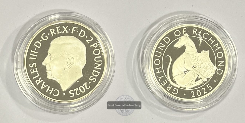  UK 2 Pounds 2025 Greyhound of Richmond (1 Unze) Royal Tudor Beasts FM-Frankfurt Feinsilber: 31,1g   