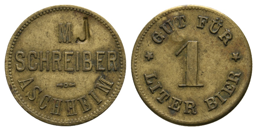 Bayern, Ascheim M.Schreiber, Gut für 1 Liter Bier; Menzel 824.3   