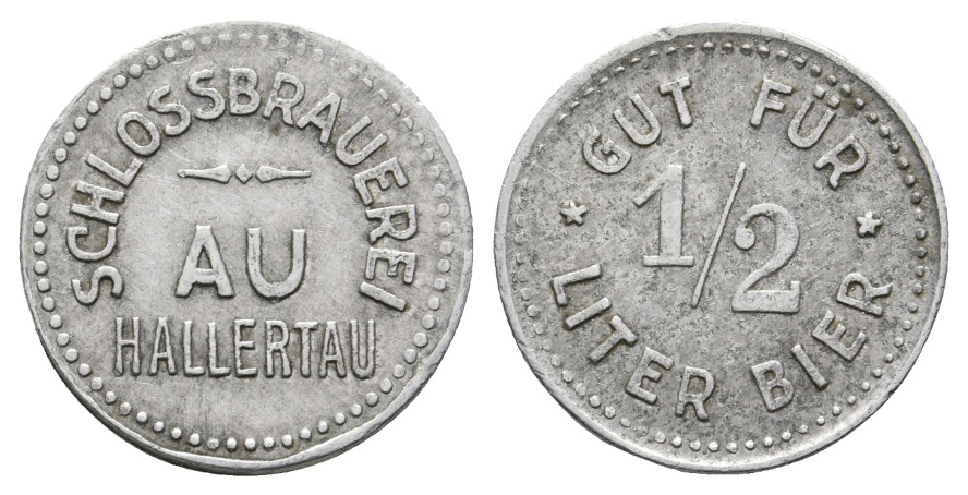  Bayern, Au Hallentau Schlossbrauerei, Gut für 1/2 Liter Bier; Menzel 849.1   