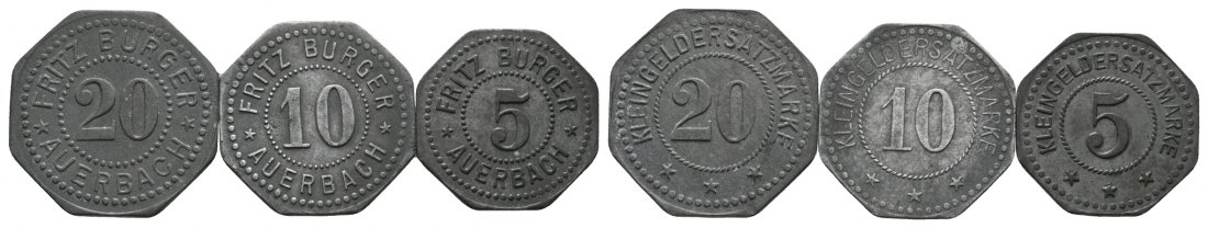  Bayern, Auerbach Fritz Burger, Kleingeldersatz (3 Stück); Menzel 871.1 bis 871.3   