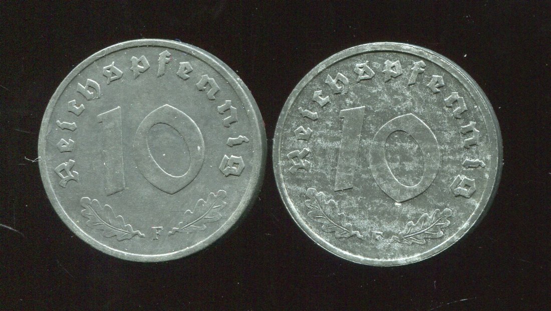  Alliierte Besatzung 2x 10 Rpf. 1947 F + 1948 F in vz.   