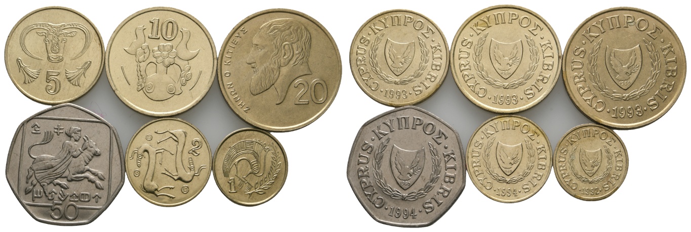  Ausland; Zypern; 6 Kleinmünzen   
