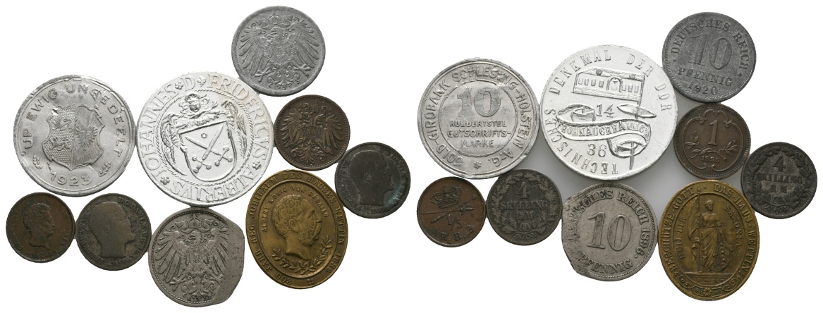  Deutschland; Lot Kleinmünzen und Marken ( 9 Stück)   