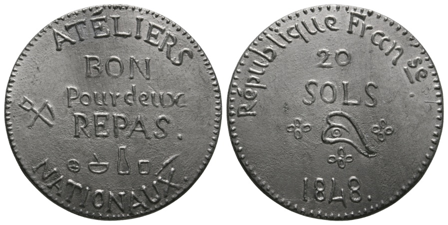  Frankreich; 20 Sols 1848; Ateliers Nationaux   