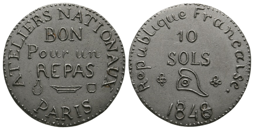  Frankreich; 10 Sols 1848; Ateliers Nationaux   