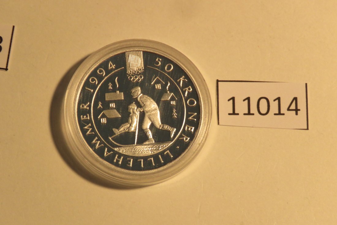  11014 Norwegen 1992 - 50 Kronen - OLYMPIA - Opa mit Kind - 16,81 g SILBER 0.925   
