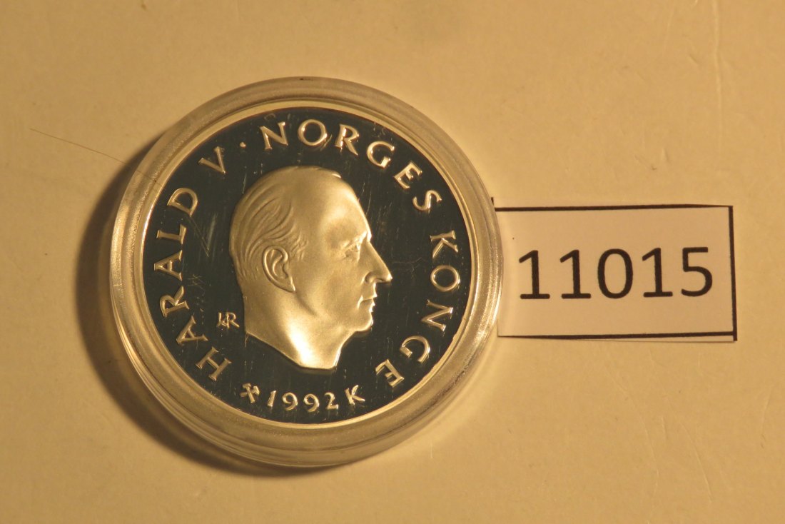  11015 Norwegen 1992 - 50 Kronen - OLYMPIA - Kinder mit Schlitten - 16,81 g SILBER 0.925   
