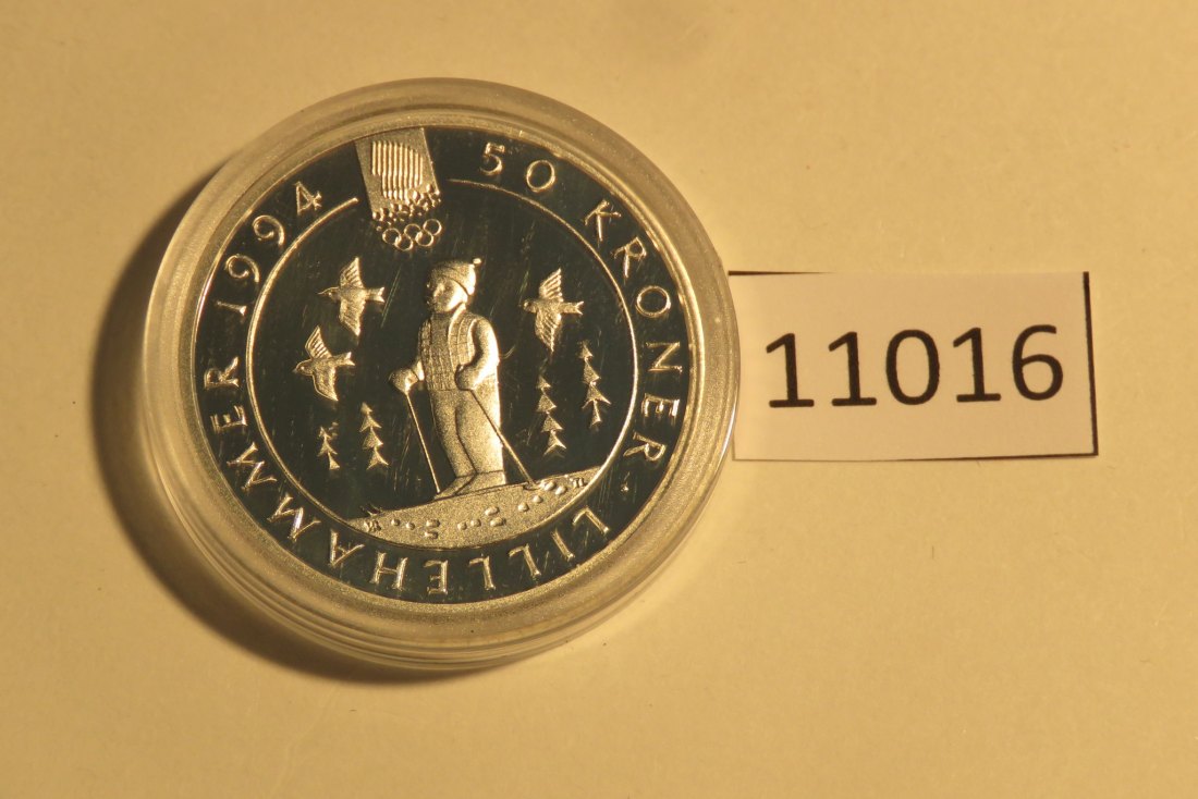  11016 Norwegen 1991 - 50 Kronen - OLYMPIA - Kind mit Ski - 16,81 g SILBER 0.925   