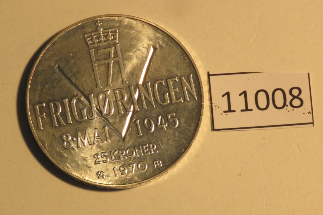  11008 Norwegen 1970 - 25 Kronen - 25 Jahre Befreiung - 29,0 g SILBER 0.875   