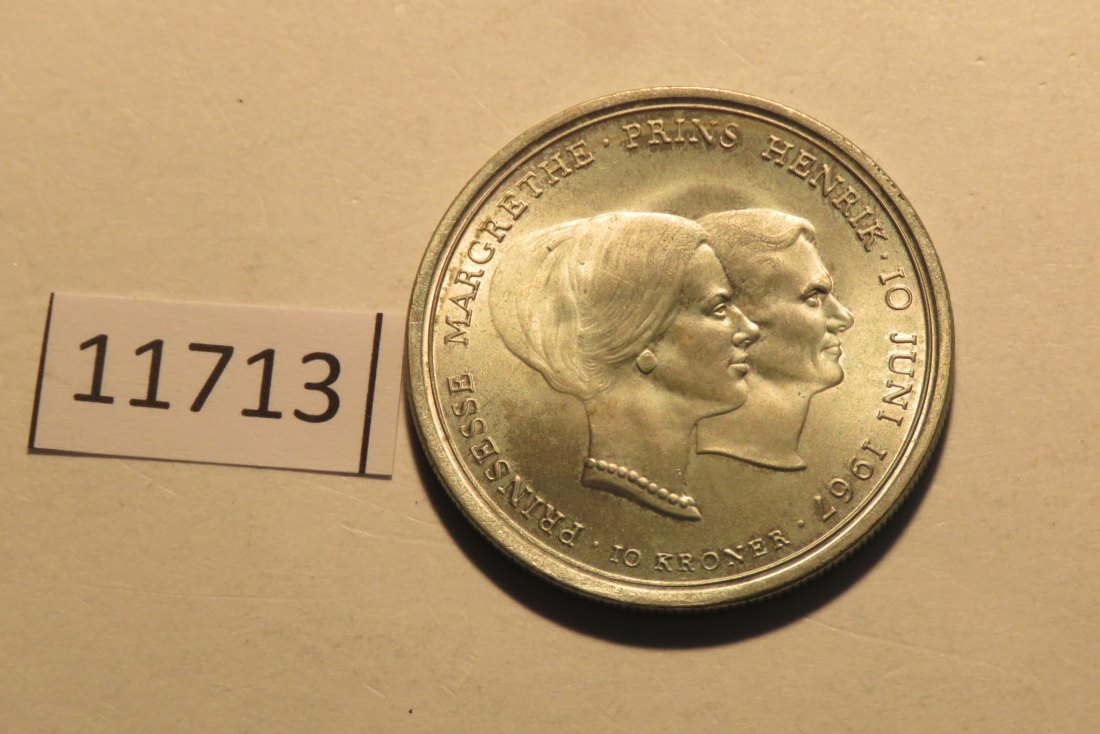  11713 Dänemark 1967 - 10 Kronen - Hochzeit Pr. Margrethe - 20,4 g SILBER 0.800   