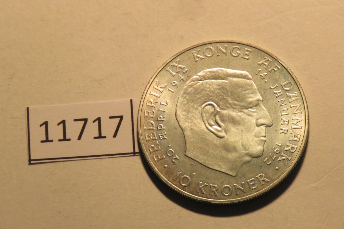  11717 Dänemark 1972 - 10 Kronen - Tod Frederic IX. - 20,4 g SILBER 0.800   
