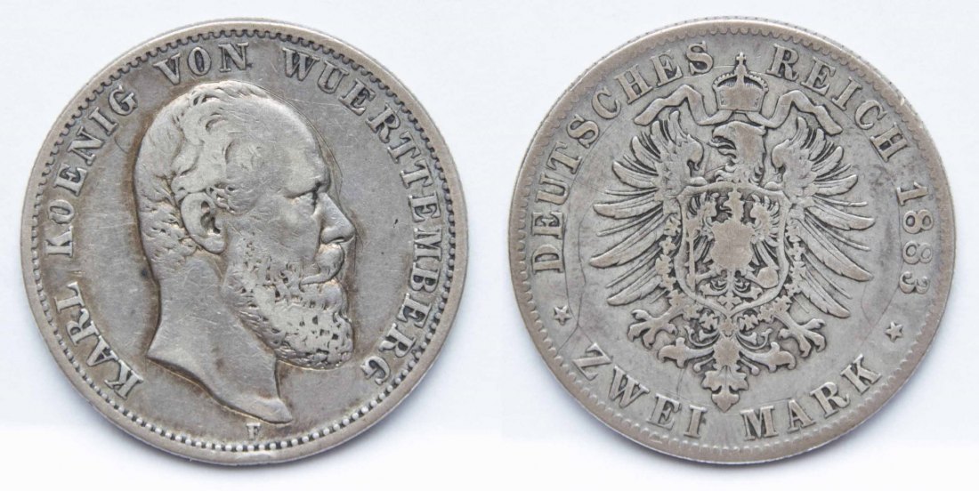  Kaiserreich Württemberg 2 Mark 1883 F Fast sehr schön   