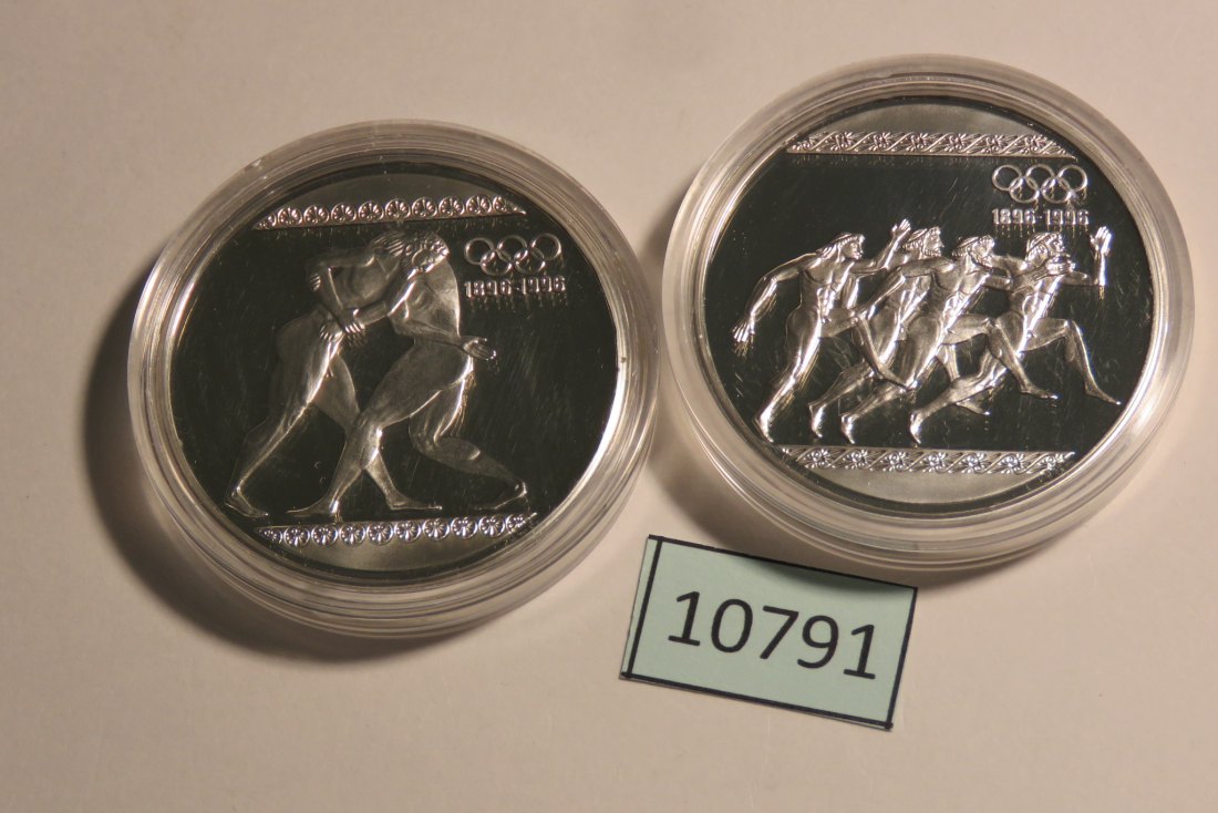  10791 Griechenland 1996 - 2 x 1000 Drachmen - OLYMPIA - 67,26 g SILBER 0.925   