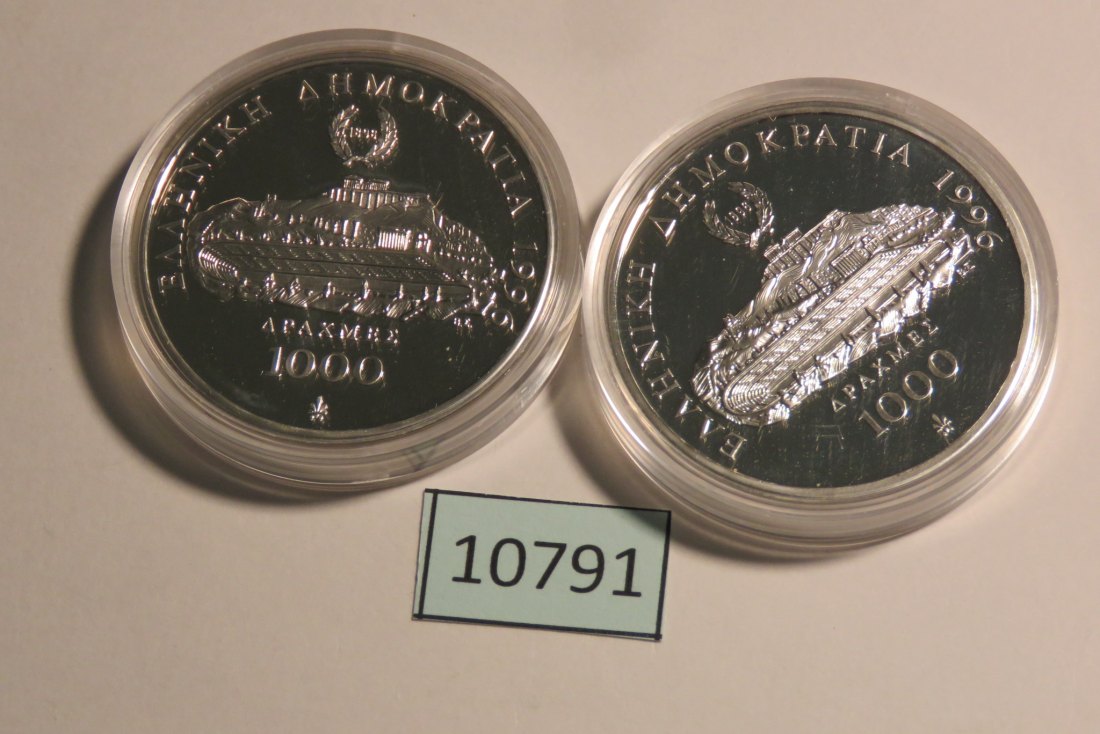  10791 Griechenland 1996 - 2 x 1000 Drachmen - OLYMPIA - 67,26 g SILBER 0.925   