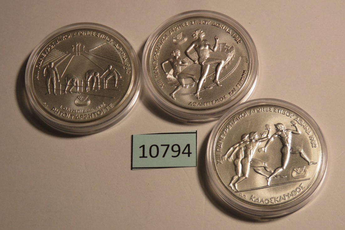  10794 Griechenland 1982 - 3 x 500 Drachmen - OLYMPIA - 86,64 g SILBER 0.900   
