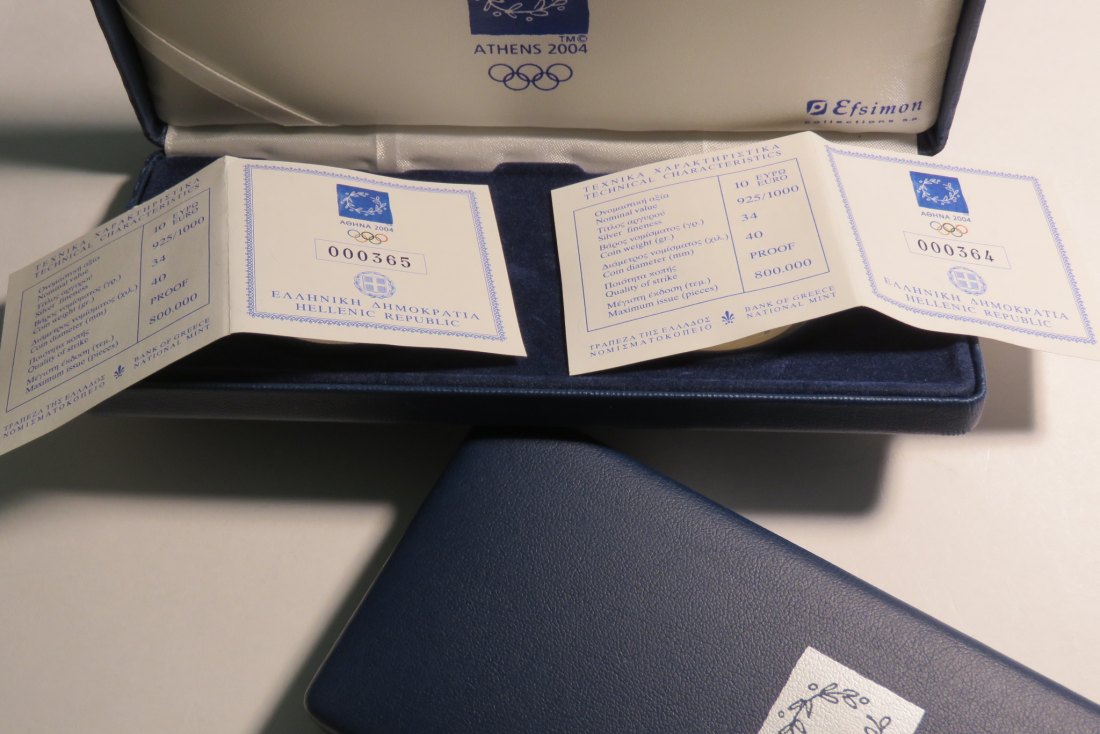  10806 Griechenland 2004 - 2 x 10 Euro PROOF - OLYMPIA - 68,0  g SILBER 0.925   