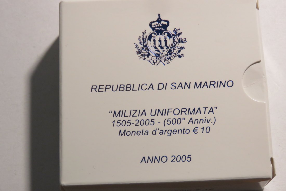  12677  San Marino 2005 - 10 Euro - 500 Jahre Milizia Uniformata - 22,0 g SILBER 0.925   
