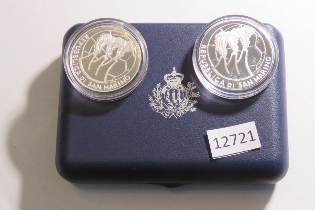  12721  San Marino 2004 - 5 + 10 Euro - Fußball WM in Deutschland - 40,0 g SILBER 0.925   