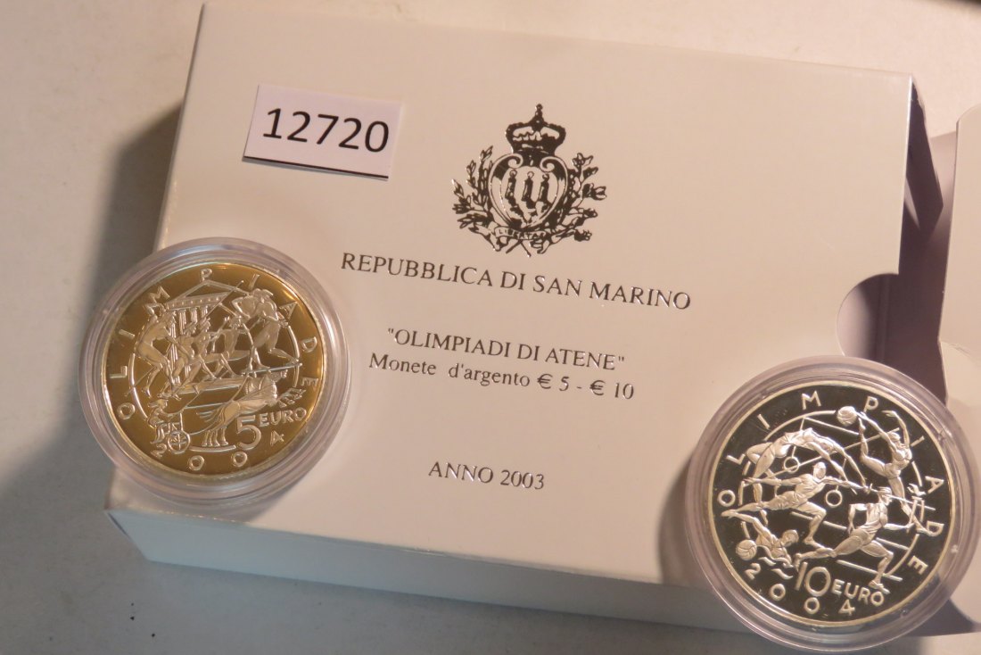  12720  San Marino 2003 - 5 + 10 Euro - Olympia Athen - 40,0 g SILBER 0.925   