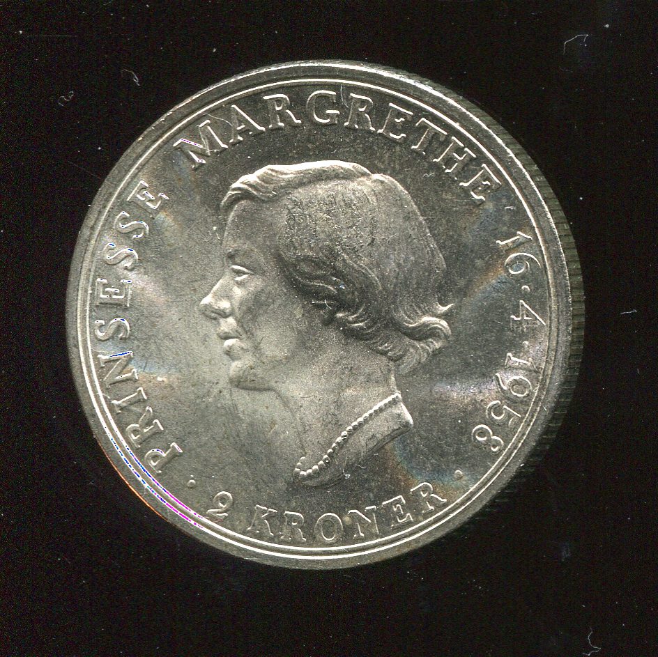  Dänemark 2 Kronen Silbermünze 800 Ag 15 g in St. mit Zertifikat   