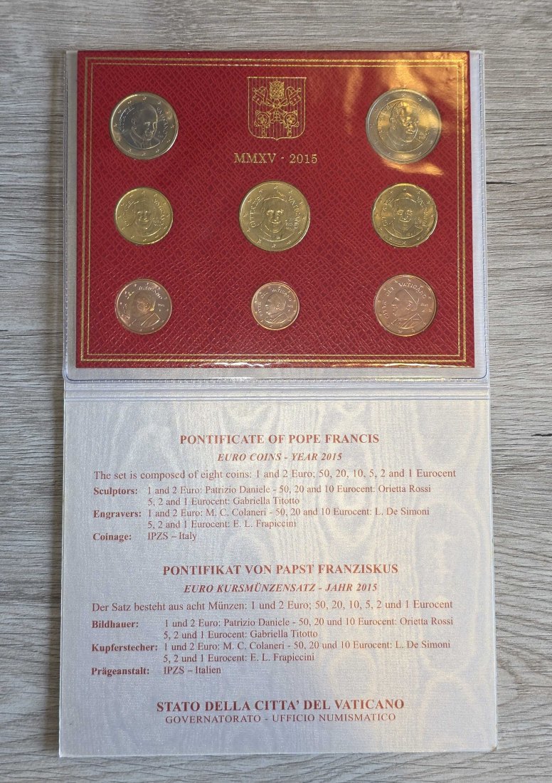 Vatikan 2015 offizieller Kursmünzensatz KMS im Folder - Pope Francis   