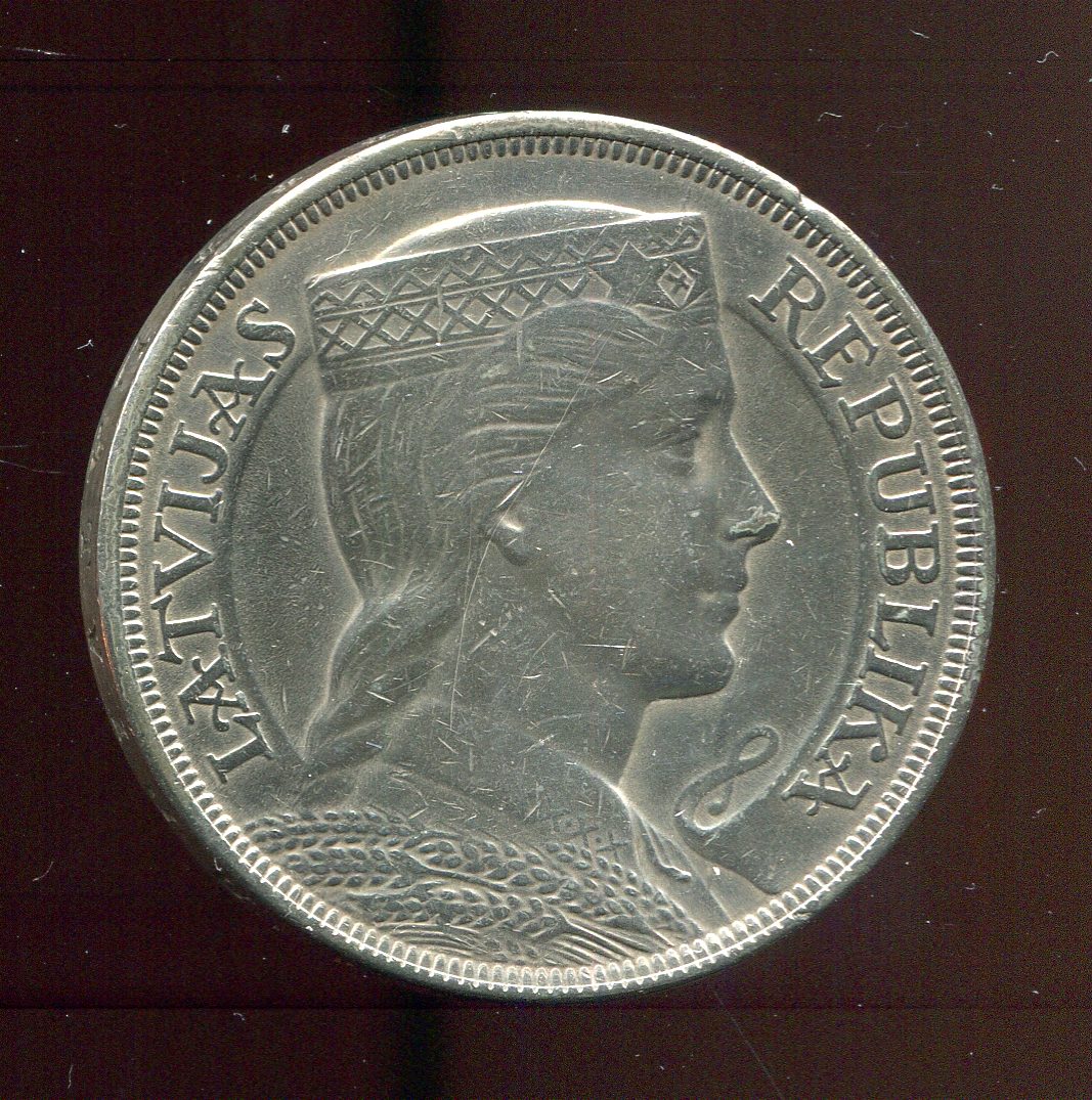 Lettland 5 Lati Silbermünze von 1929 in vz   