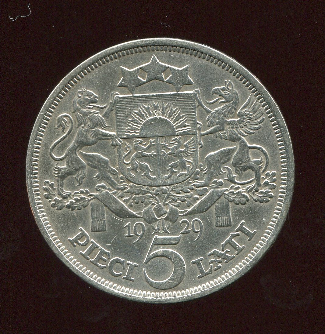  Lettland 5 Lati Silbermünze von 1929 in vz   