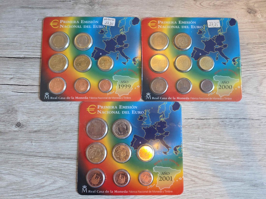  Euro-Kursmünzenset Spanien 1999, 2000 und 2001   