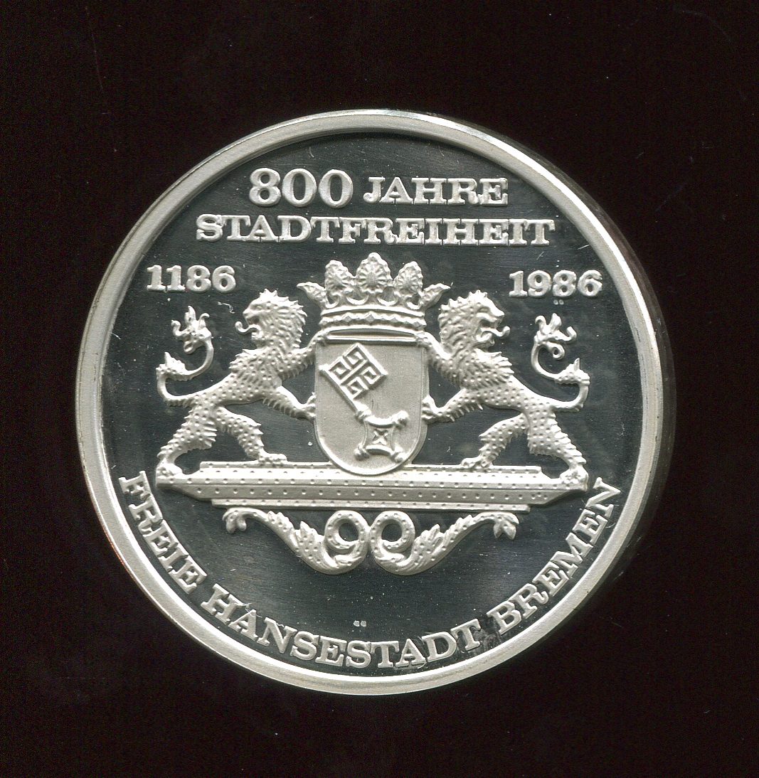  Bremen Silber Medaille 800 Jahre Stadtfreiheitin 1000 Ag mit Randpunze   