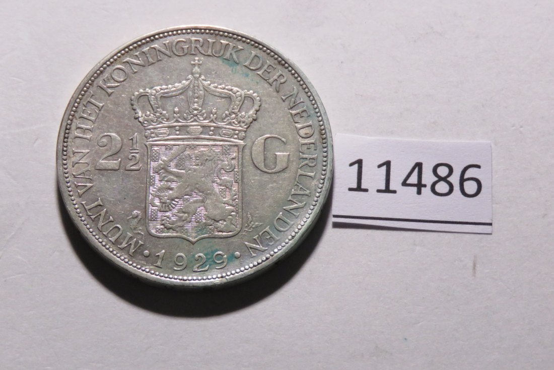  11486 Niederlande 1929 - 2 1/2 Gulden  - 25,0 g SILBER 0.720   