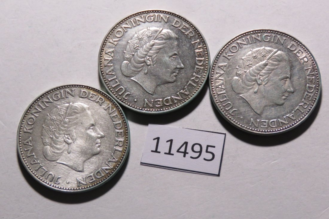  11495 Niederlande 1959 1960 1961 - 3 mal 2 1/2 Gulden  - 45,0 g SILBER 0.720   