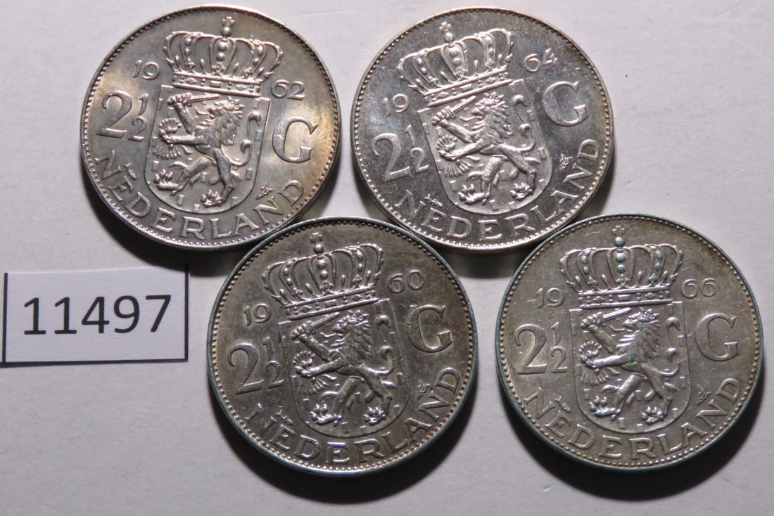  11497 Niederlande 1960 1962 1964 1966 - 4 mal 2 1/2 Gulden  - 60,0 g SILBER 0.720   