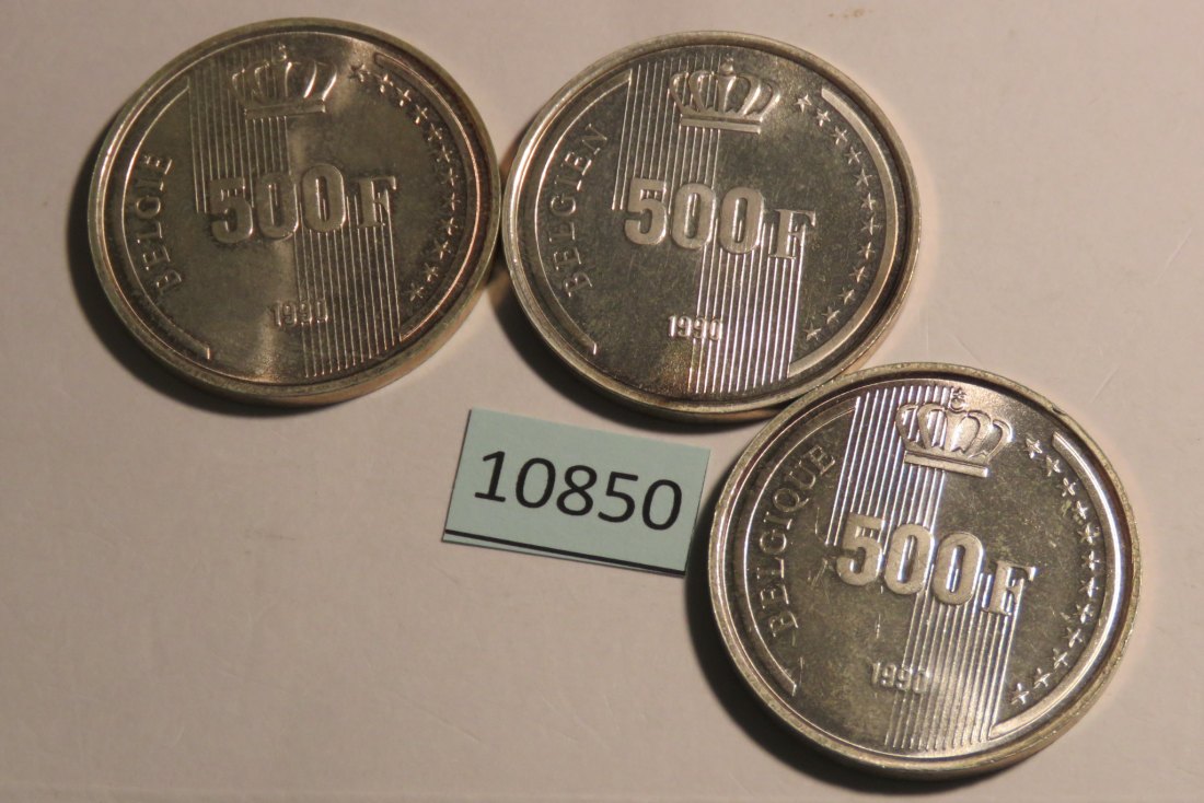  10850 Belgien 1990 - 3 x 250 Franc - 3 Sprachen - 68,55 g SILBER 0.833   