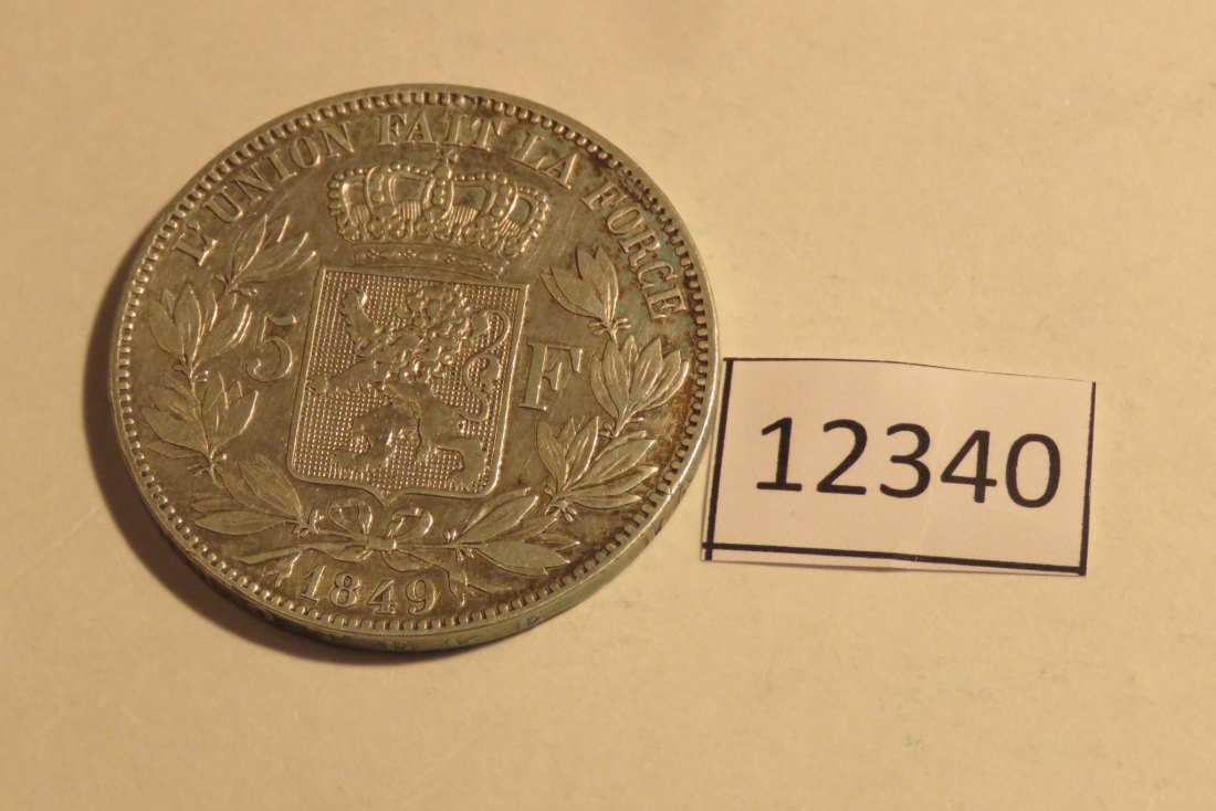  12340 Belgien 1849 - 5 Franc  - 25,0 g SILBER 0.900   